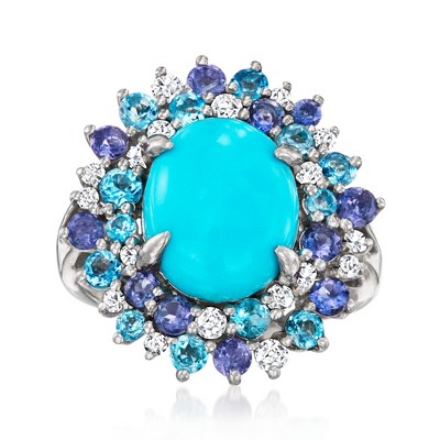Ross-Simons Sleeping Beauty Turquoise and 1.40 ct. t.w. Multi-Gemstone Ring in Sterling Silver