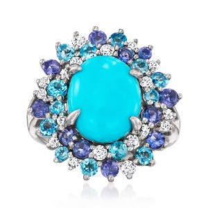 Ross-Simons Sleeping Beauty Turquoise and 1.40 ct. t.w. Multi-Gemstone Ring in Sterling Silver - 1 of 4