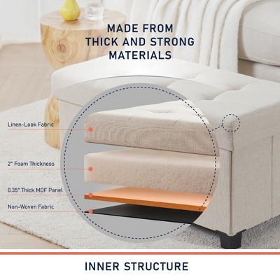 30-Inch Black Linen Folding Storage Ottoman Bench with Plastic Legs