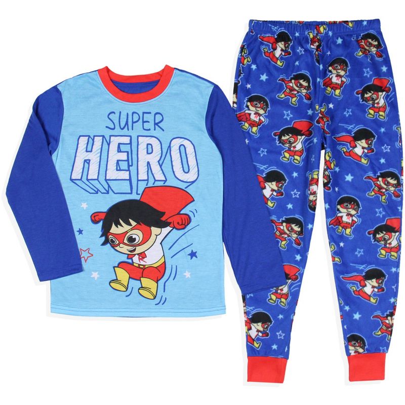 Ryan's World Boys' Super Hero Long Sleeve Shirt Plush Pants Pajama Set, 1 of 8