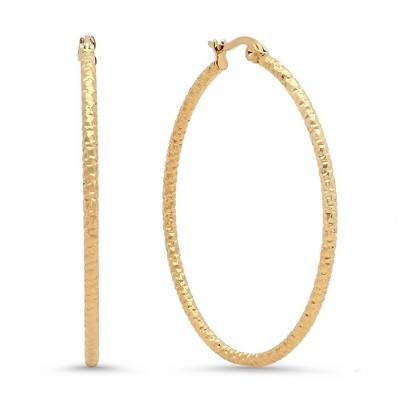 Steeltime Ladies 18k gold plated stainless steel 45mm hammered hoop earrings