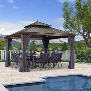 PURPLE LEAF Hardtop Gazebo Canopy with Netting and Curtains for Outdoor Deck Backyard Heavy Duty Metal Patio Permanent Pavilion - 1 of 4