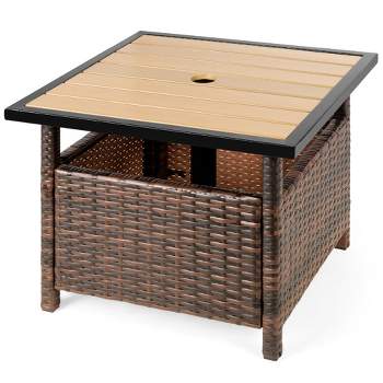 Best Choice Products Wicker Rattan Patio Side Table Outdoor Furniture for Garden, Pool, Deck w/ Umbrella Hole