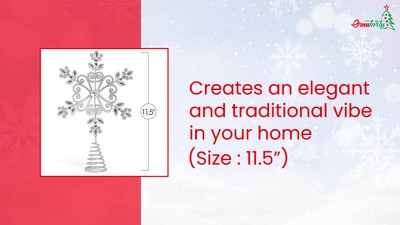 Silver Glitter Floral Snowflake Metal Tree Topper