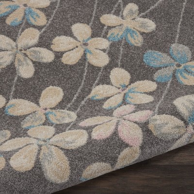 Handmade Round Grey and Beige Floral Synthetic Area Rug