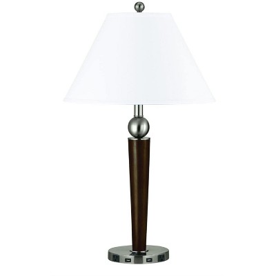 Cal Lighting 100W Metal Night Stand Lamp With 2 USB And 2 Power Outlets, On Off Rocker Base Switch