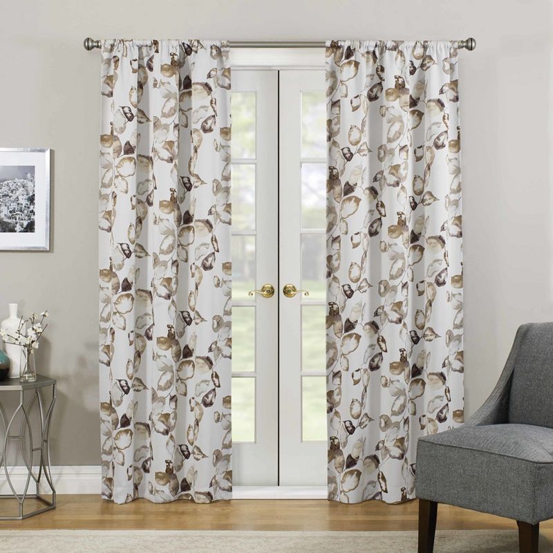 1pc 37&#34;x63&#34; Blackout Floral Paige Thermaweave Curtain Panel Tan - Eclipse, 1 of 6