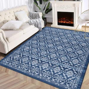 Modern Rugs Floral Print Mat Non-Slip Boho Low Pile Non-Shedding Carpet - 1 of 4