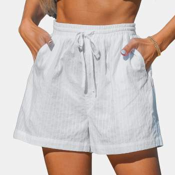 Women's White Tonal Stripe Drawstring Waist Shorts - Cupshe