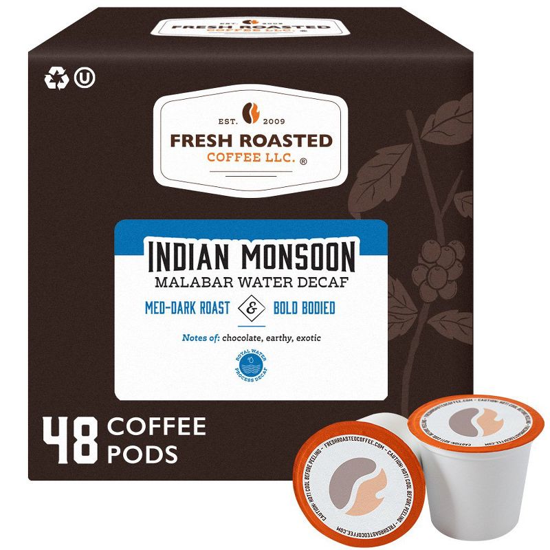 Fresh Roasted Coffee - Indian Malabar WP Decaf Med-Dark Roast Single Serve Pods - 48CT, 1 of 4