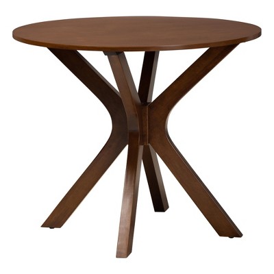 Mid-Century Walnut Brown Wood and Woven Rattan Dining Set