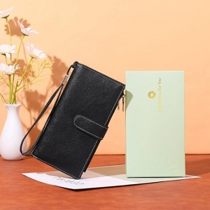 Hachikiko Womens Large Capacity RFID Wallet - PU Leather Bifold Wristlet Clutch with Double Zipper Pocket, 5 ID Windows - 1 of 4