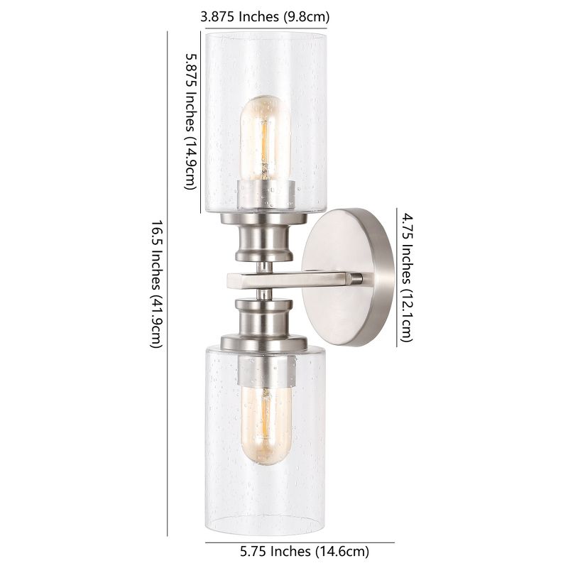 JONATHAN Y Jules Edison Cylinder 2-Light Iron/Seeded Glass Farmhouse Contemporary LED Wall Sconce, 3 of 9