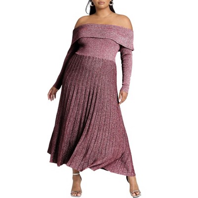 ELOQUII Women's Plus Size Lurex Off Shoulder Dress