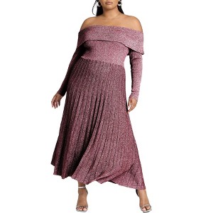 ELOQUII Women's Plus Size Lurex Off Shoulder Dress - 1 of 4
