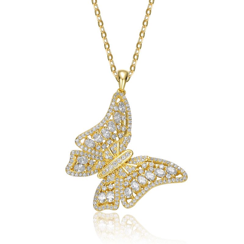 Guili 14K Gold Plated Necklace featuring a delicate Cubic Zirconia Butterfly Pendant, adding elegance and charm to your collection.