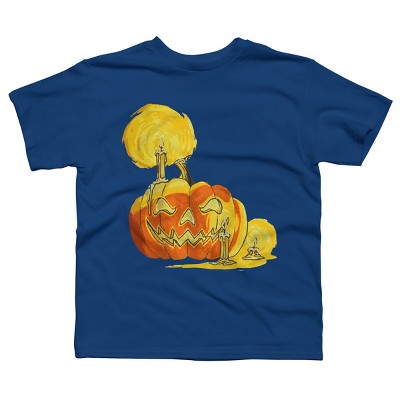 Boy's Design By Humans Halloween Pumpkin with Candle and Evil Smile By wubbadub T-Shirt
