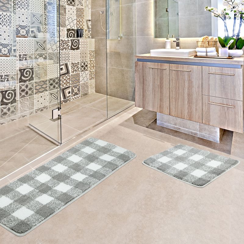PiccoCasa Microfiber Plaid Bathroom Rugs Extra Soft Fluffy Absorbent Bath Mats for Bathroom, 2 of 4