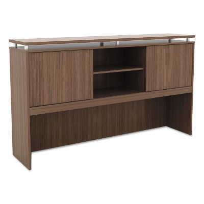 Alera Sedina Series Hutch with Sliding Doors 66w x 15d x 42 1/2h Modern Walnut SE266615WA