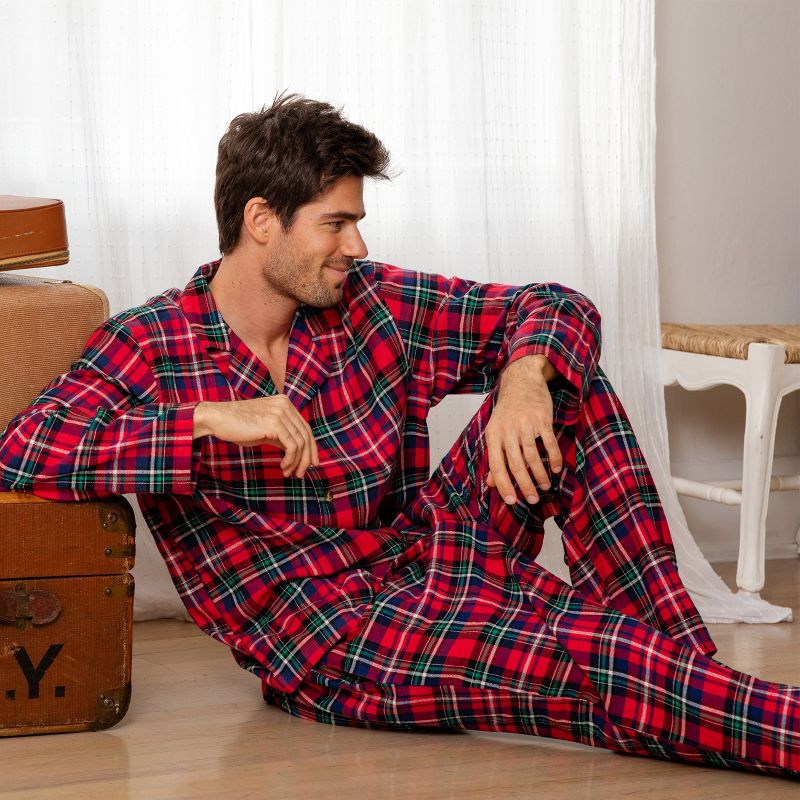 Men's Soft Cotton Flannel Pajamas Lounge Set, Warm Long Sleeve Shirt and Pajama Pants with Pockets, 4 of 7