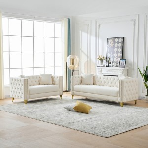 Chesterfield Velvet Sofa, 3+2 Seater Deep Seat with Button Nailhead and Square Arm for Living Room, Bedroom, Office - 1 of 4