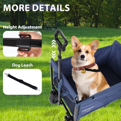 All-in-One Convertible Folding 4-Wheel Trolley with Bench Seat and Dog Leash - Heavy Duty Foldable Utility Trolley for Camping, Beach