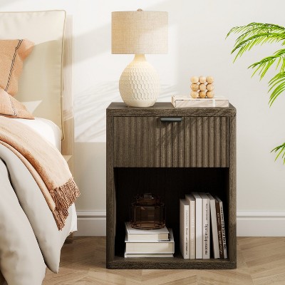MUUEGM 18.9" Farmhouse Night Stand| Wooden Bedside End Tables with Drawer and Open Storage Cabinet