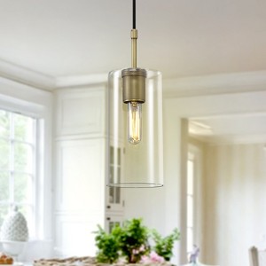 CityFurn 1-Light Cylinder Glass Pendant for Kitchen Island - 1 of 4