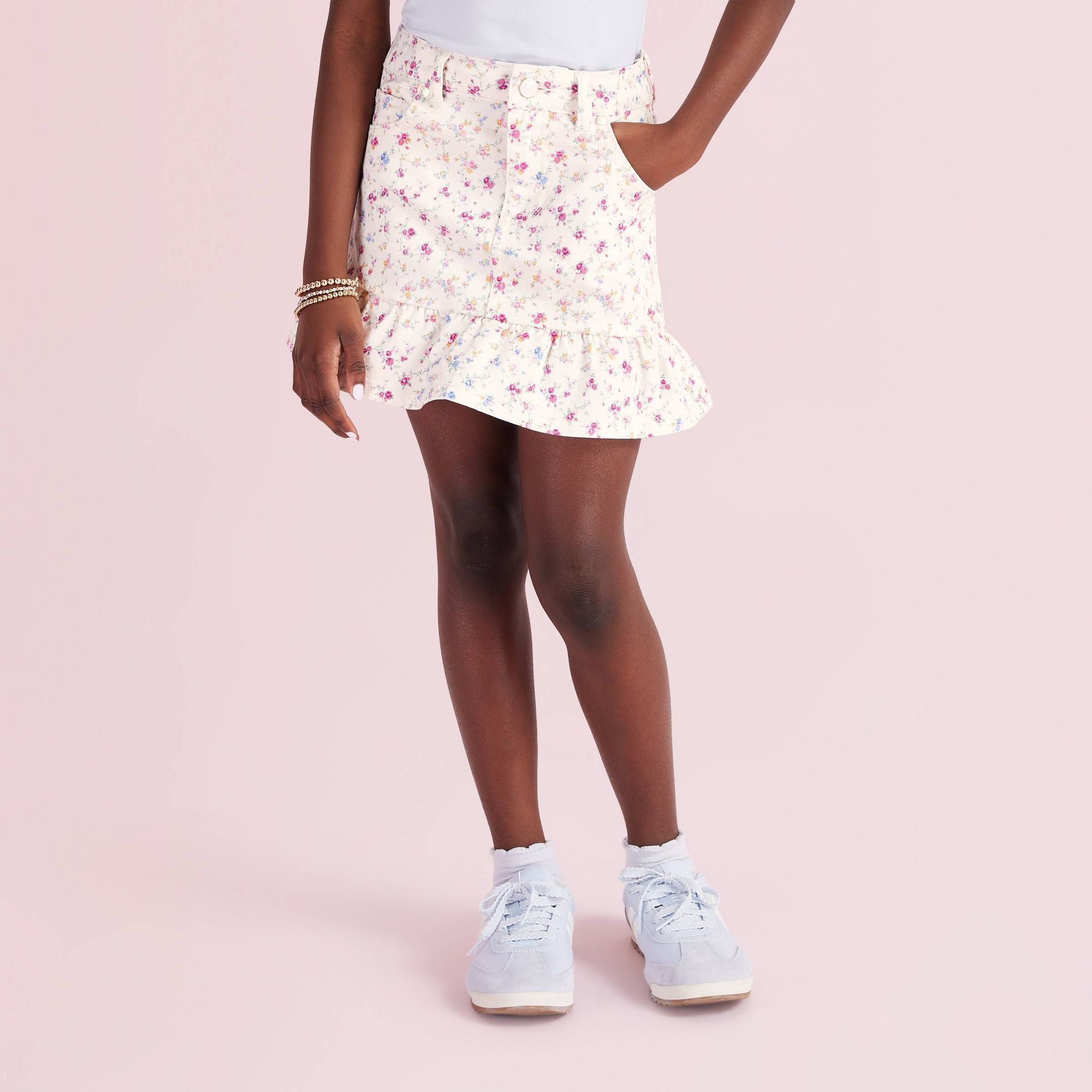 Girls' Olivia Sunrise Patchwork Ruffle Hem Denim Skirt - LoveShackFancy x Target Cream