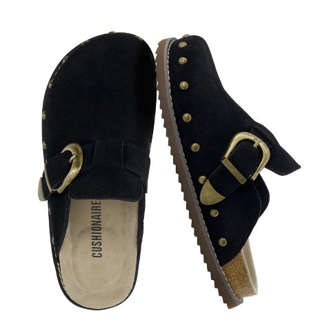Женские сабо CUSHIONAIRE Bronco Slip On Mule Womens Shoes – Genuine Suede Leather Clogs with Adjustable Buckle and Studded Detailing Biscuit 8