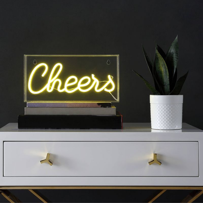 11.8&#34; Cheers Contemporary Glam Acrylic Box Pendant (Includes LED Light Bulb) Neon Yellow - JONATHAN Y, 5 of 6