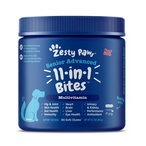Zesty Paws Senior Advanced 11-in-1 Multi-Functional Supplement Bites - Beef Flavor - 90ct - 1 of 3