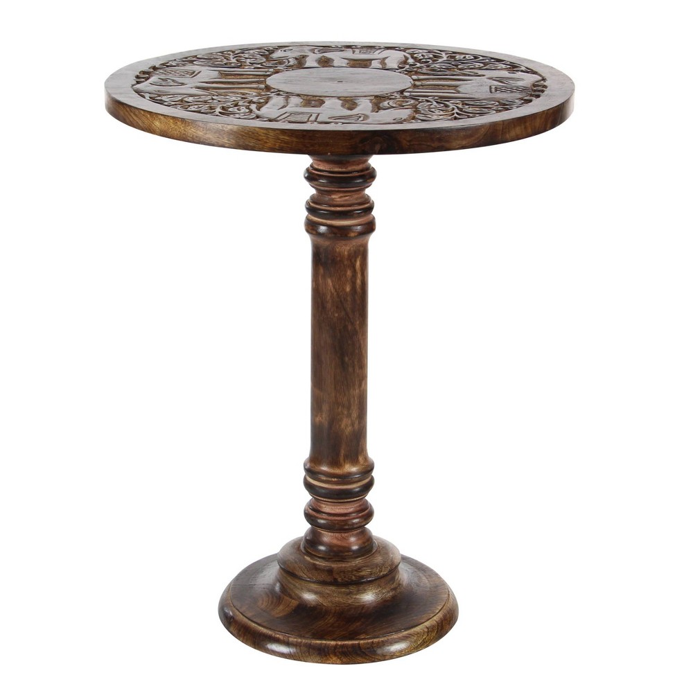 Photos - Coffee Table Carved Mango Wood Accent Table with Elephant Design Brown - Olivia & May