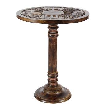Carved Mango Wood Accent Table with Elephant Design Brown - Olivia & May