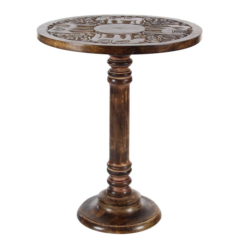 Carved Mango Wood Accent Table with Elephant Design Brown - Olivia &#38; May, 1 of 5