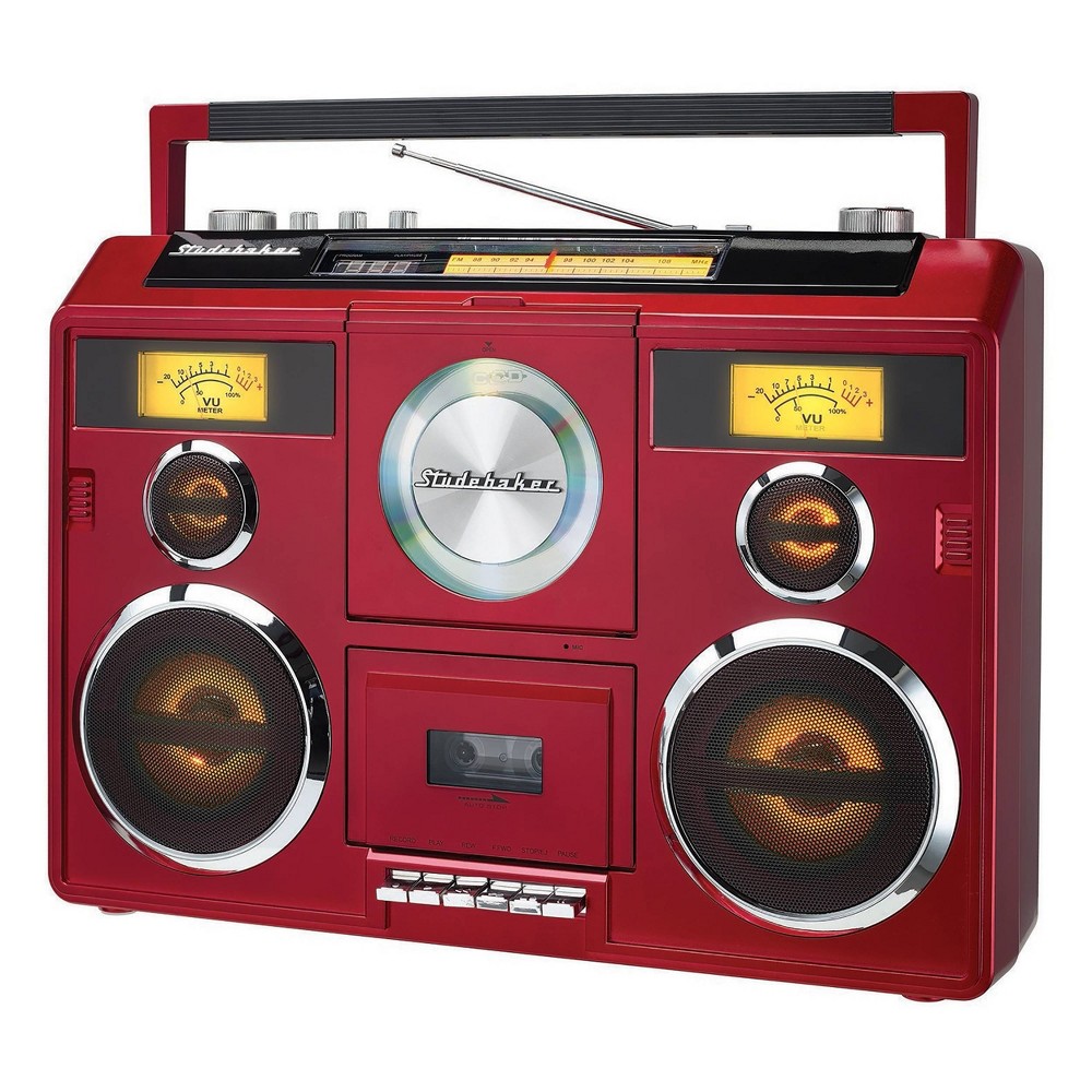 Studebaker SB2140R Portable Stereo Boombox with Bluetooth - CD - AM/FM and Cassette Player - Red