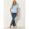 INSPIRE CHIC Women's Peasant Round Neck Ruffles Puff Sleeve Gingham Plaid Blouse - 4 of 4