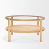 HomeRoots 34" Clear and Natural Glass and Solid Wood Round Coffee Table With Shelf - 4 of 4