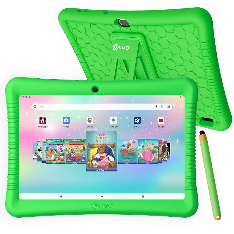Contixo 10" Android Kids 64 GB Tablet (2023 Model), Includes 80+ Disney Storybooks & Stickers, Kid-Proof Case with Kickstand & Stylus, 1 of 15