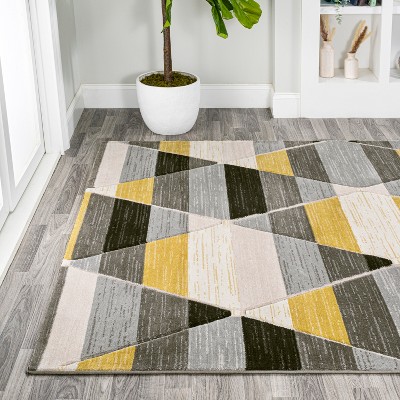 Kehoe Retro Diamonds Geometric Yellow Gray Cream Synthetic Area Rug