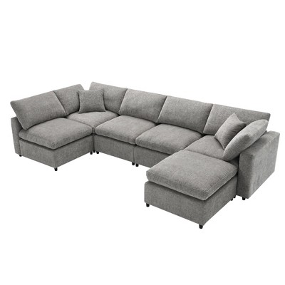 NicBex Modern 130" Chenille Sectional Sofa Modular U Shaped Sofa Couch with 2 Ottomans for Living Room Apartment