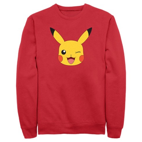 Men s Pokemon Pikachu Wink Face Sweatshirt Red Medium Target