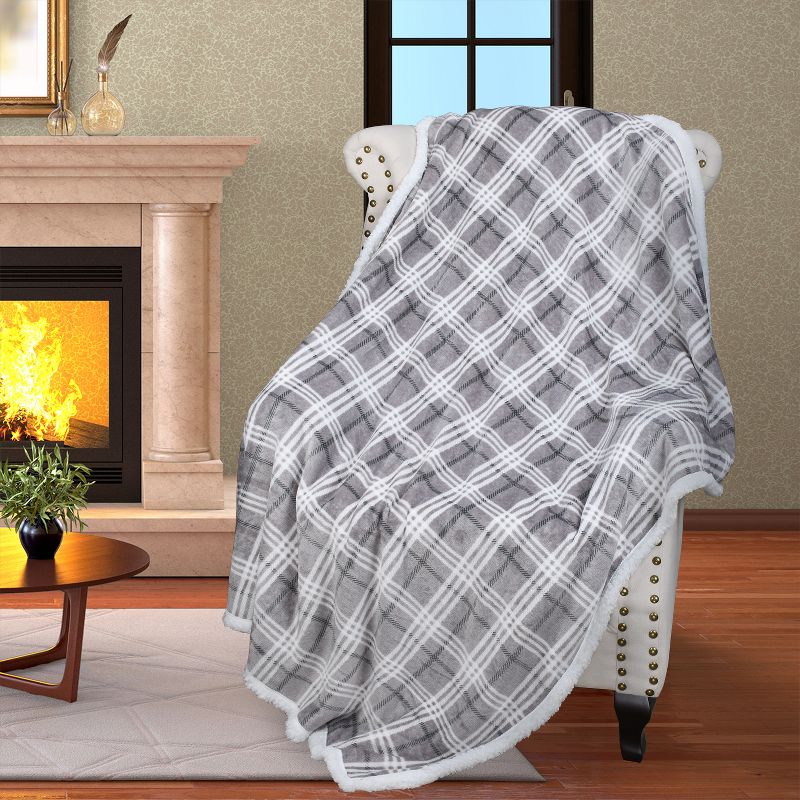 Catalonia Plaid Fleece Throw Blanket, Super Soft Warm Snuggle Christmas Holiday Throws for Couch Cabin Decro, Checkered, 50x60 inches, 1 of 9