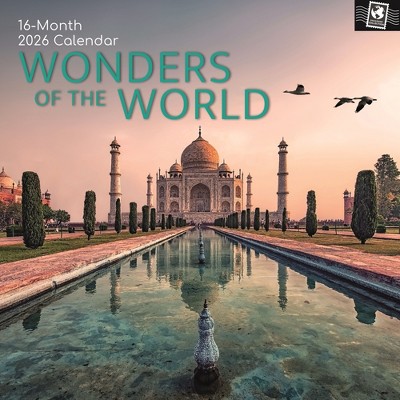 2026 Square Wall Calendar, Wonders of the World, 16-Month Passport Collection Theme with Reminder Stickers (12x12 In)