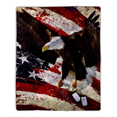 Sherpa Fleece Throw Blanket - American Flag Bald Eagle Print, Lightweight Hypoallergenic Bed Couch Plush Blanket for Adults and Kids by Hastings Home