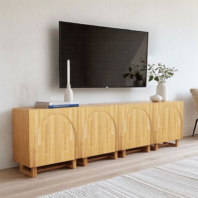 Light Brown Wood TV Stand with Storage, Arched Modular TV Unit with Adjustable Shelf for Living Room – Cuddlewood