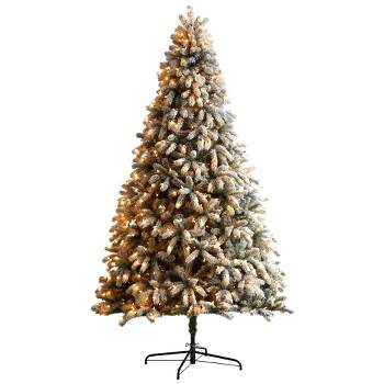 Nearly Natural 9-ft Flocked South Carolina Spruce Christmas Tree with 850 Clear Lights and 2329 Bendable Branches