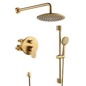 Mondawe 9 Inch 2-functions Wall Mounted Rainfall Shower Body Round Top Spray System with Handheld - 1 of 4