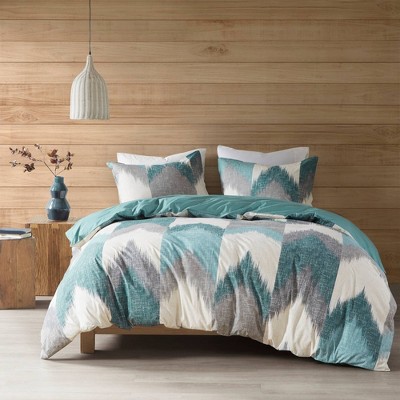 Aqua Ikat Chevron Cotton Full/Queen Duvet Cover Set
