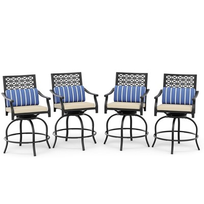 Outdoor High Swivel Bar Stools, Bar Height Patio Chairs with Seat Cushion, Counter Height Tall Patio Swivel Chairs, Outdoor Swivel Bar Chairs Set of 2